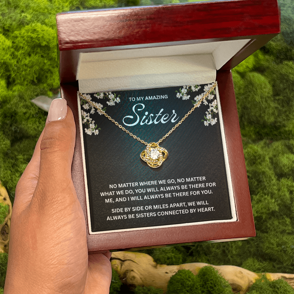 To My Sister – Heart to Heart Bond – Love Knot Necklace