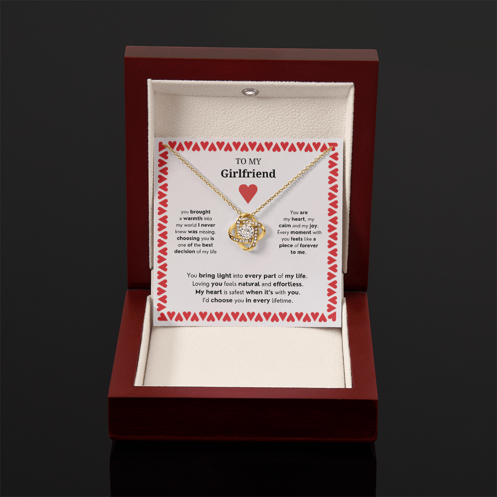 To My Girlfriend | Your Presence Brings Me Joy | Love Knot Necklace