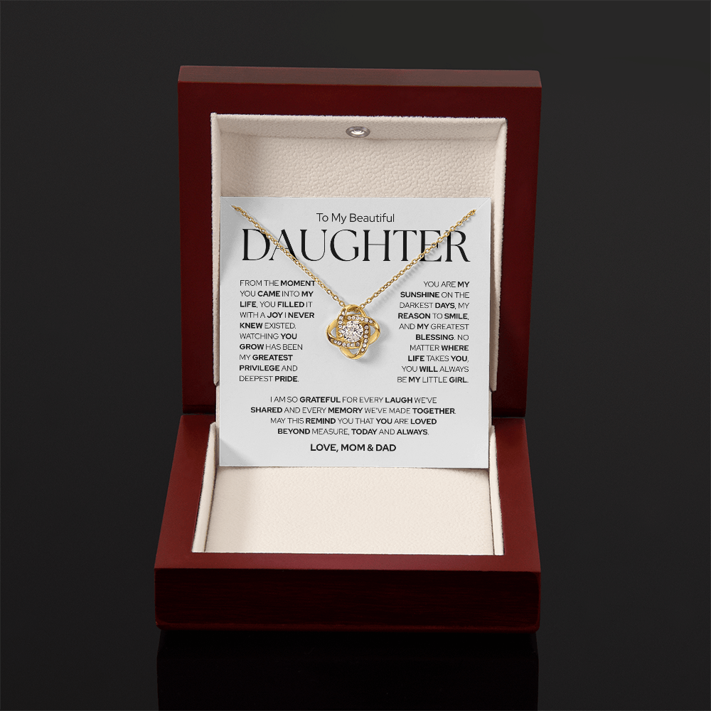 To My Daughter | A Gift of Love From Mom & Dad | Love Knot Necklace