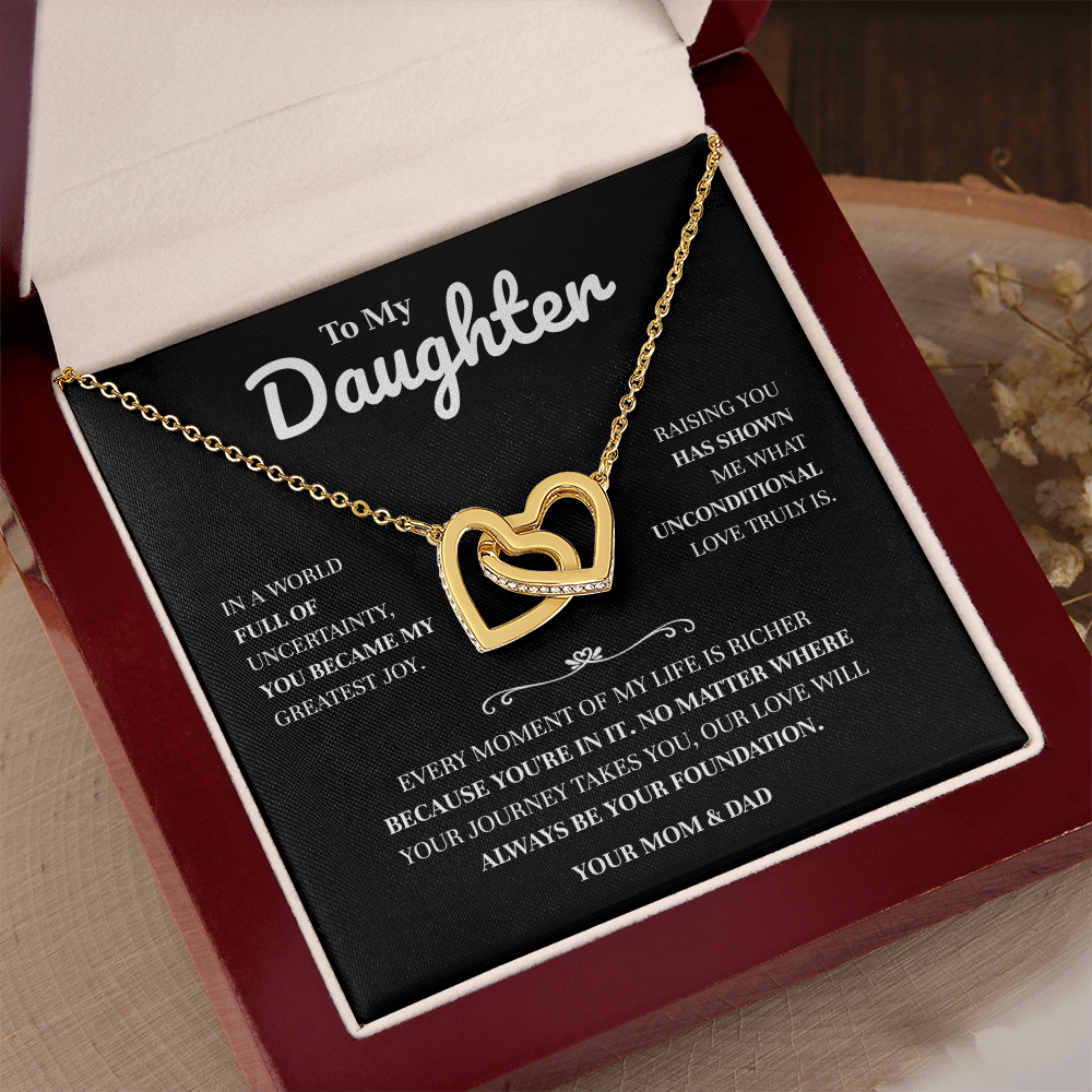 To My Daughter | A Meaningful Gift From Mom & Dad | Interlocking Hearts Necklace