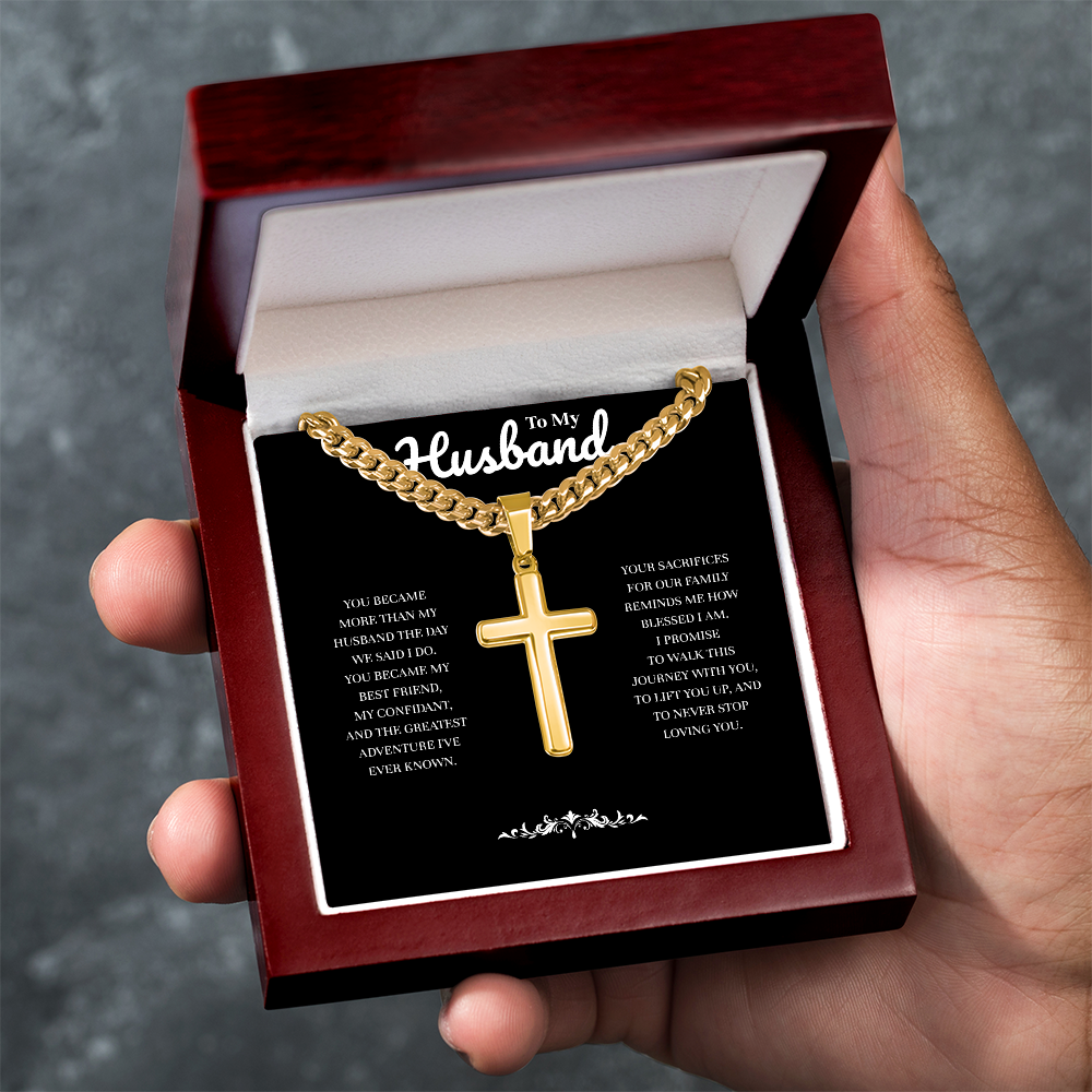 To My Husband | My Partner in Every Moment | Artisan Cross with Cuban Link Chain