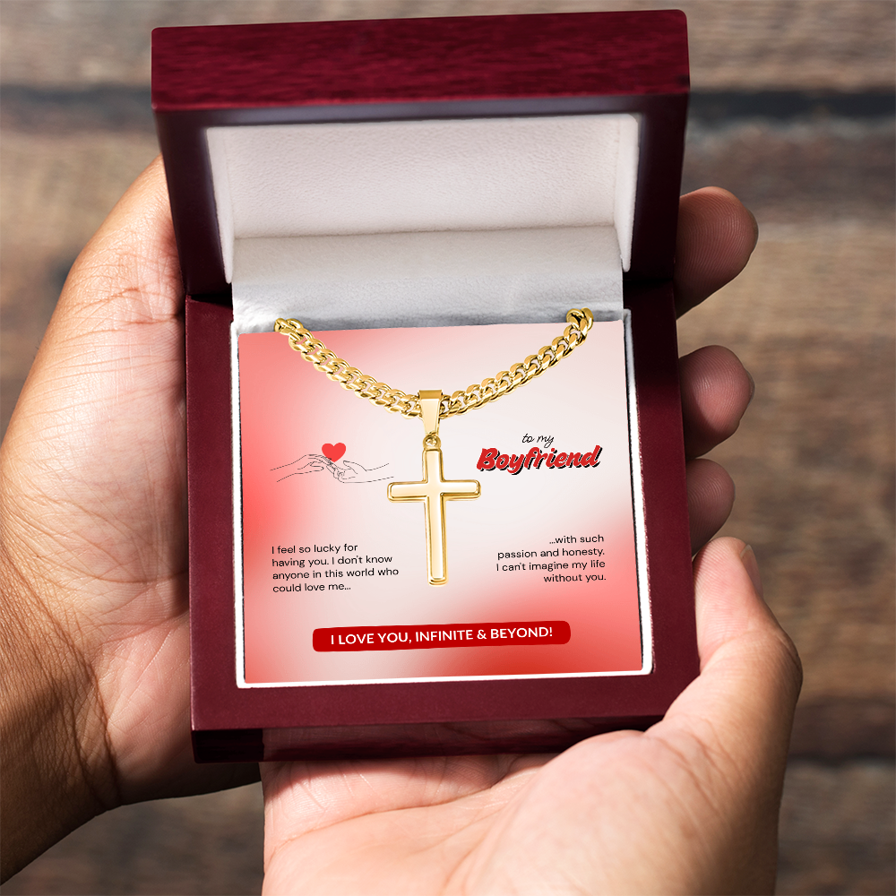 To My Boyfriend | Lucky to Have You | Artisan Cross with Cuban Link Chain
