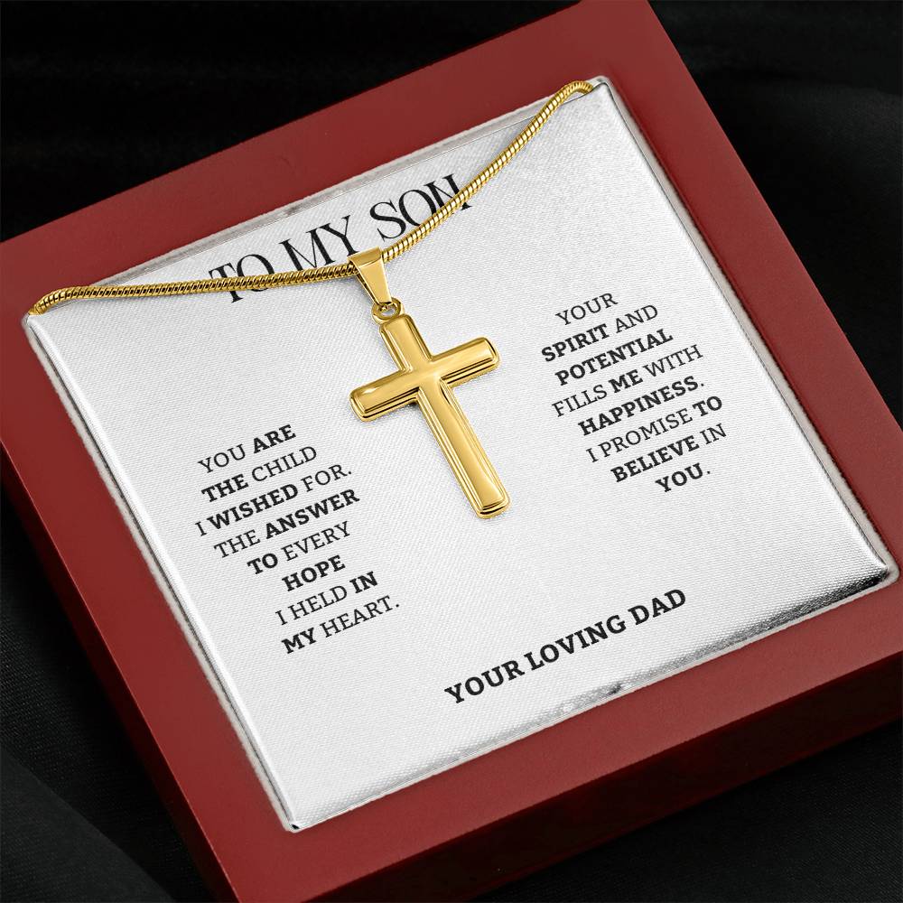 To My Son | Proud of the Man You're Becoming | Artisan Cross Necklace with Snake Chain