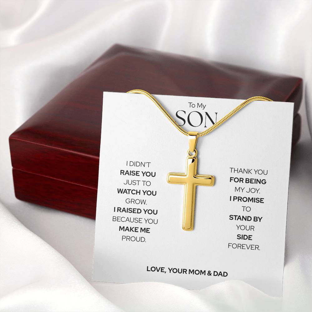 To My Son | Forever Proud of You | Artisan Cross Necklace with Snake Chain