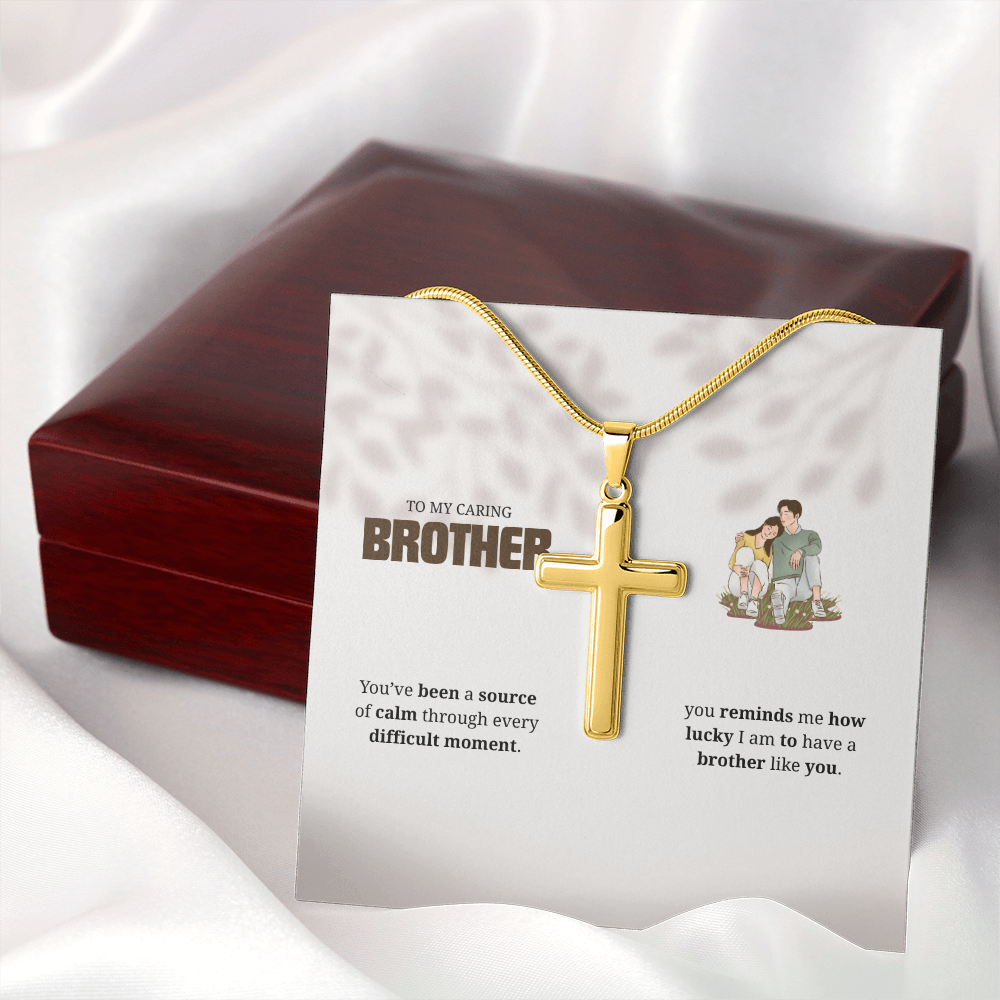 To My Brother | Your Presence Brings Comfort | Artisan Cross Necklace with Snake Chain