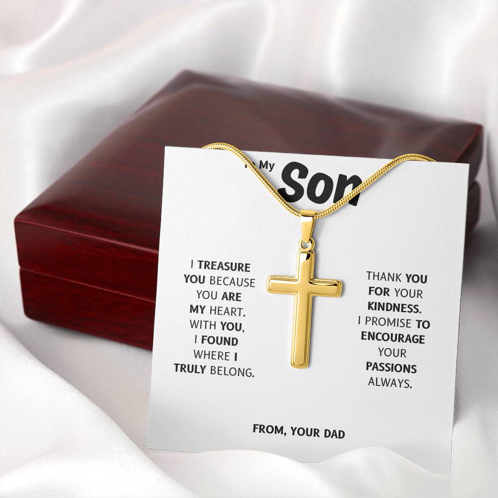 To My Son | You Are My Heart | Artisan Cross Necklace with Snake Chain