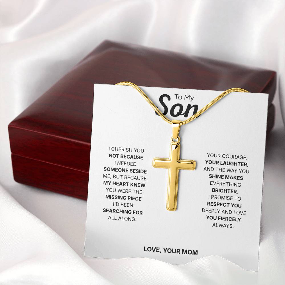 To My Son | You Make Me Proud Always | Artisan Cross Necklace with Snake Chain