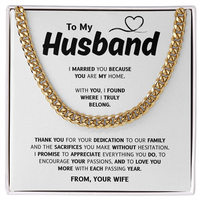 To My Husband | My Home and My Heart | Cuban Link Chain