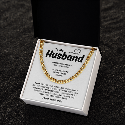 To My Husband | My Home and My Heart | Cuban Link Chain