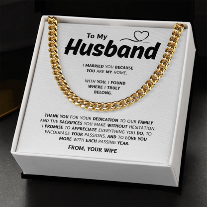 To My Husband | My Home and My Heart | Cuban Link Chain