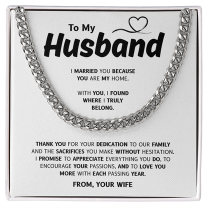 To My Husband | My Home and My Heart | Cuban Link Chain