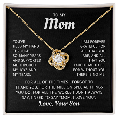 To My Mom – Always In My Heart – Love Knot Necklace