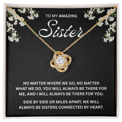 To My Sister – Heart to Heart Bond – Love Knot Necklace