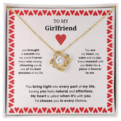 To My Girlfriend | Your Presence Brings Me Joy | Love Knot Necklace