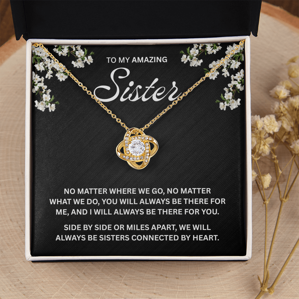 To My Sister – Heart to Heart Bond – Love Knot Necklace