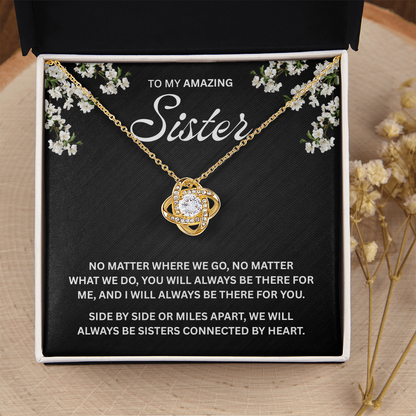 To My Sister – Heart to Heart Bond – Love Knot Necklace