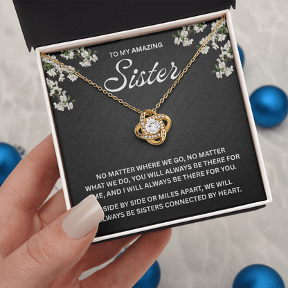 To My Sister – Heart to Heart Bond – Love Knot Necklace