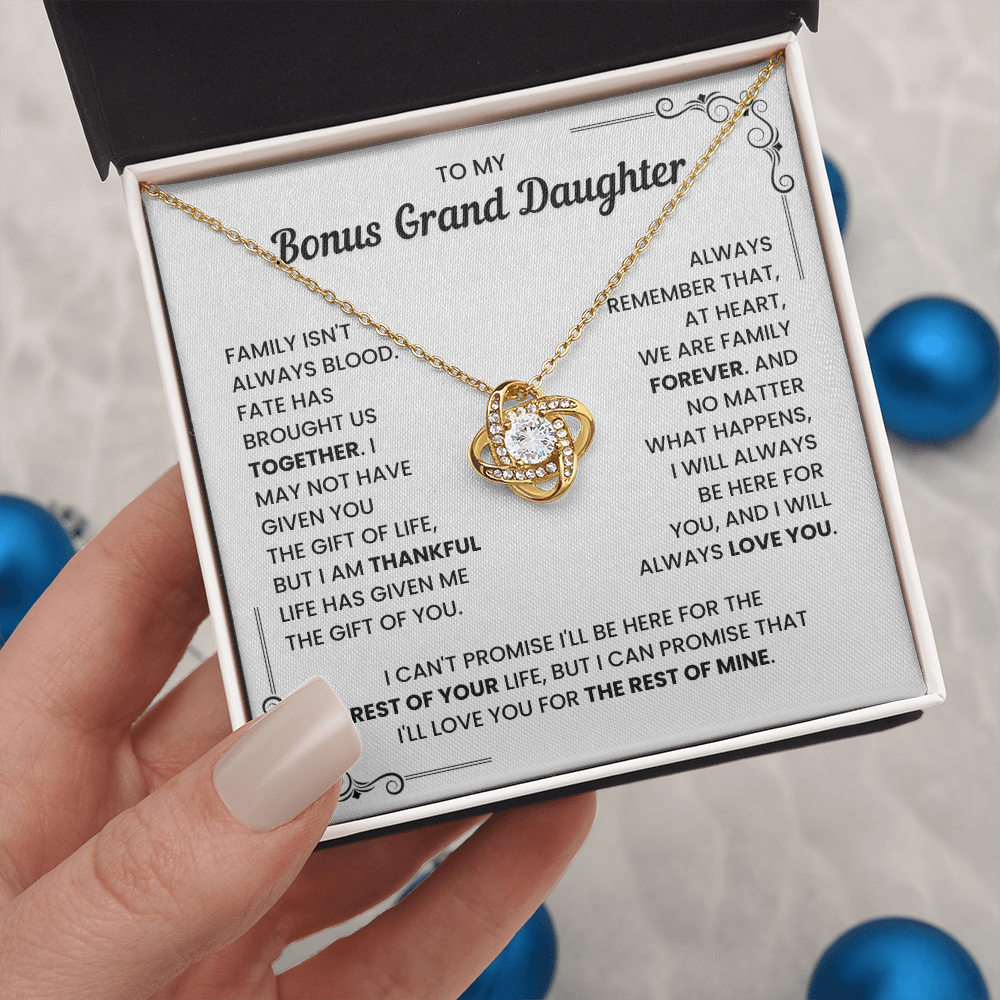 To My Bonus Granddaughter – We Are Family Forever – Love Knot Necklace