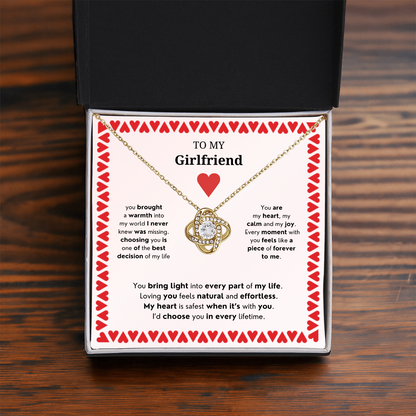 To My Girlfriend | Your Presence Brings Me Joy | Love Knot Necklace