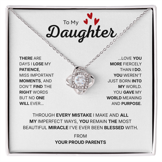 To My Daughter | Our Most Beautiful Miracle | Love Knot Necklace