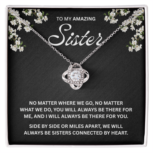 To My Sister – Heart to Heart Bond – Love Knot Necklace