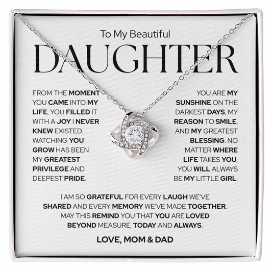 To My Daughter | A Gift of Love From Mom & Dad | Love Knot Necklace