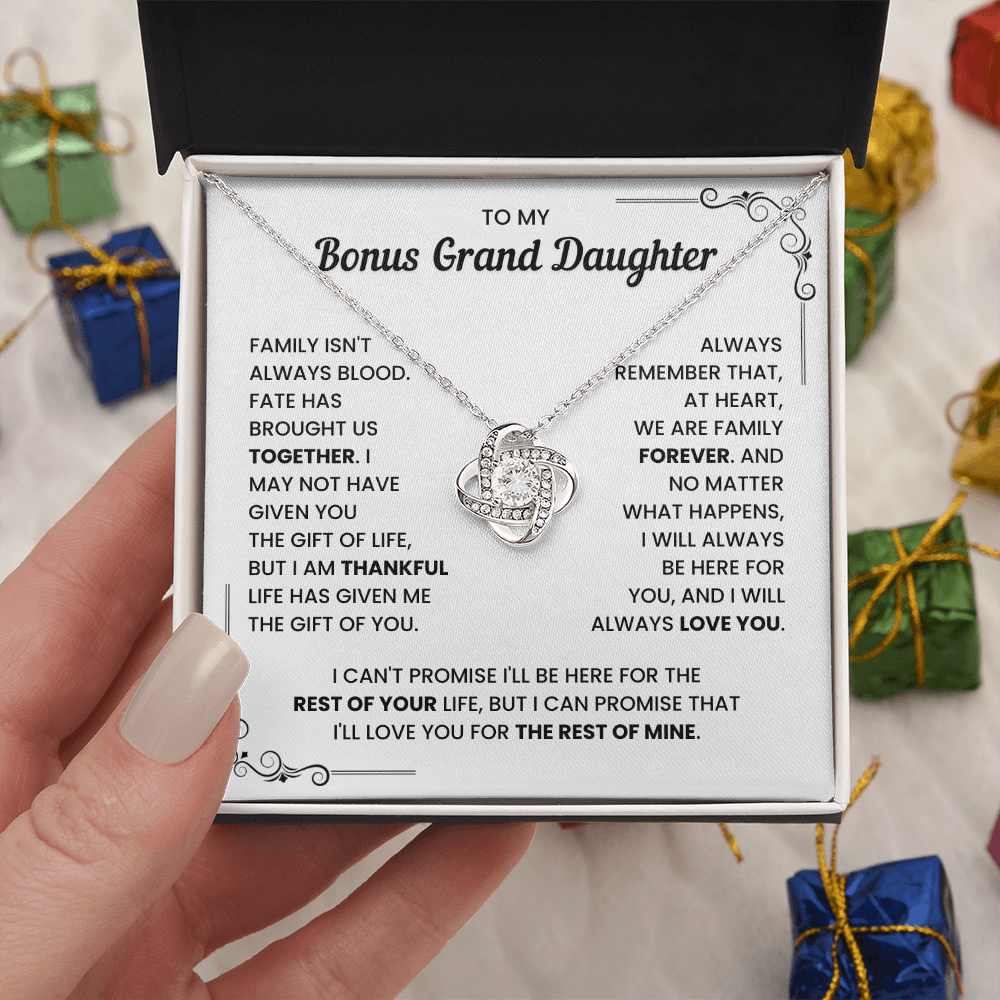 To My Bonus Granddaughter – We Are Family Forever – Love Knot Necklace