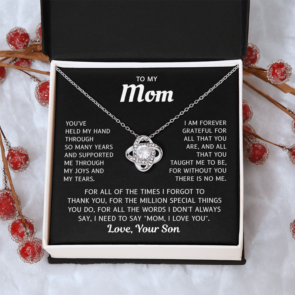 To My Mom – Always In My Heart – Love Knot Necklace