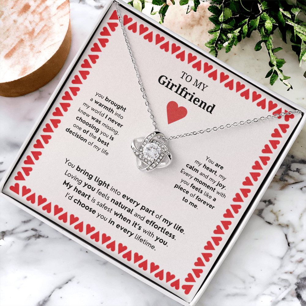 To My Girlfriend | Your Presence Brings Me Joy | Love Knot Necklace