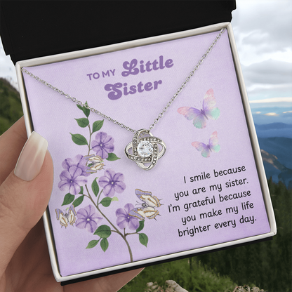 To My Little Sister – Make My Life Brighter – Love Knot Necklace