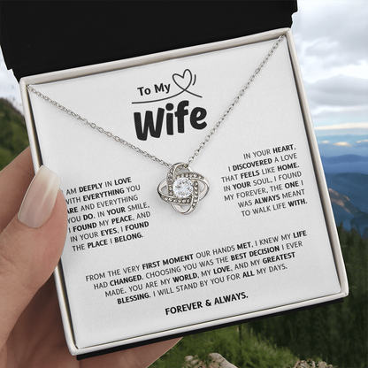 To My Wife | My World, My Love, My Blessing | Love Knot Necklace