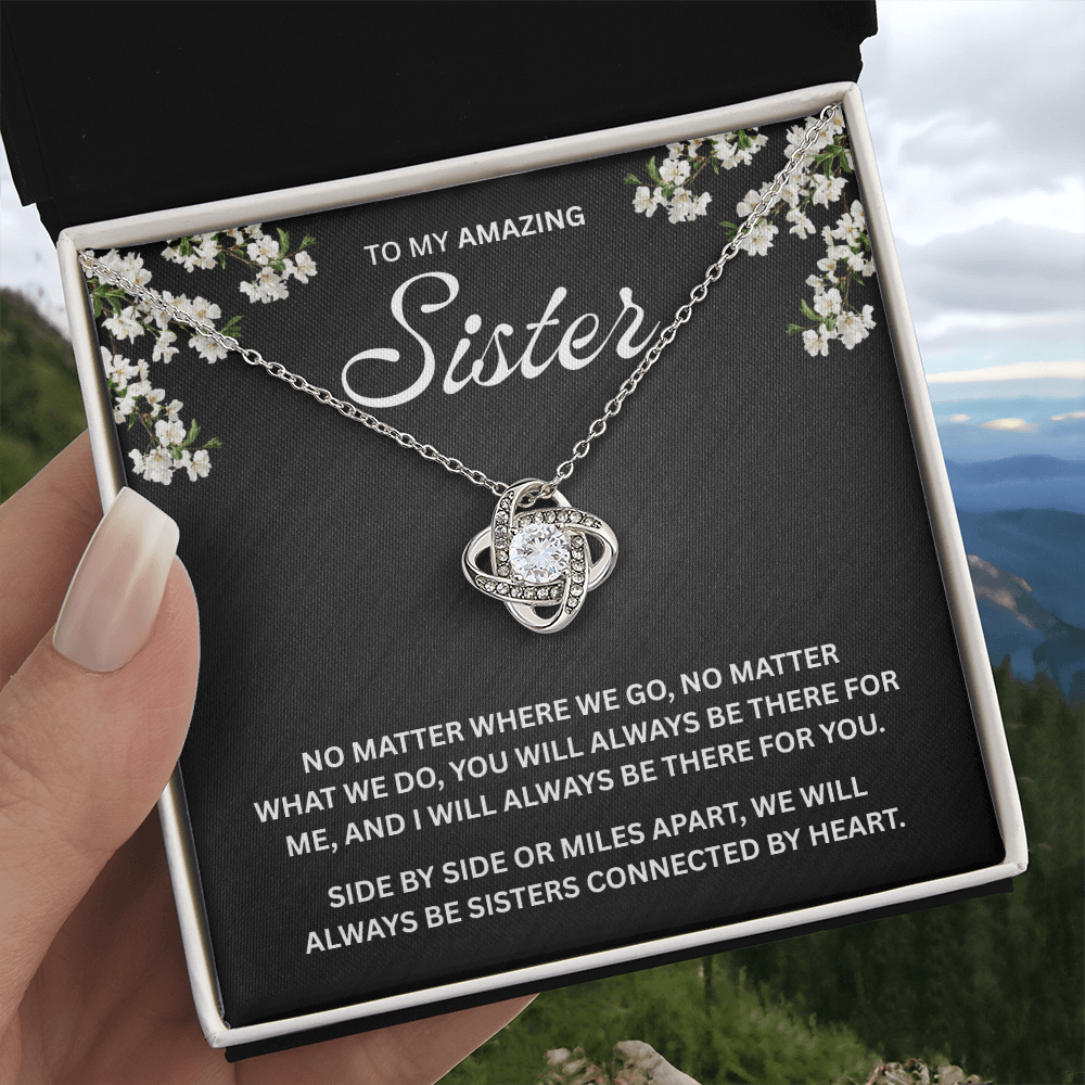 To My Sister – Heart to Heart Bond – Love Knot Necklace