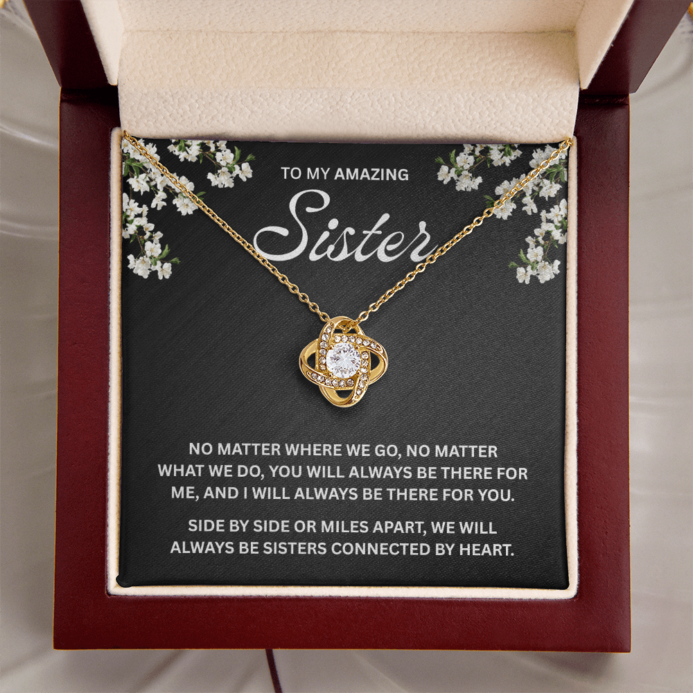 To My Sister – Heart to Heart Bond – Love Knot Necklace