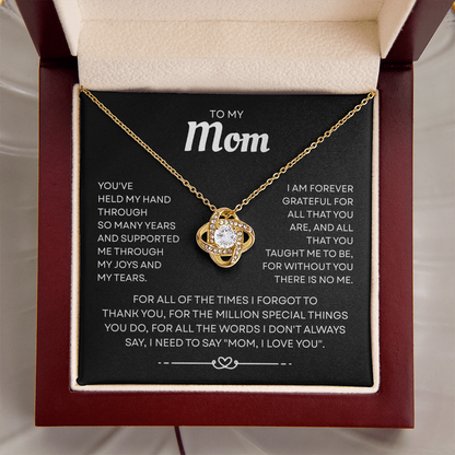 To My Mom – Forever Thankful Heart – Love Knot Necklace