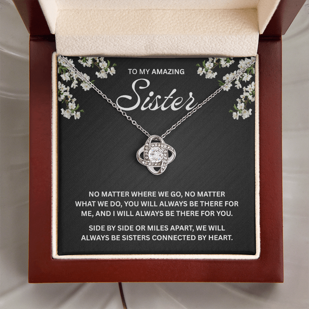 To My Sister – Heart to Heart Bond – Love Knot Necklace