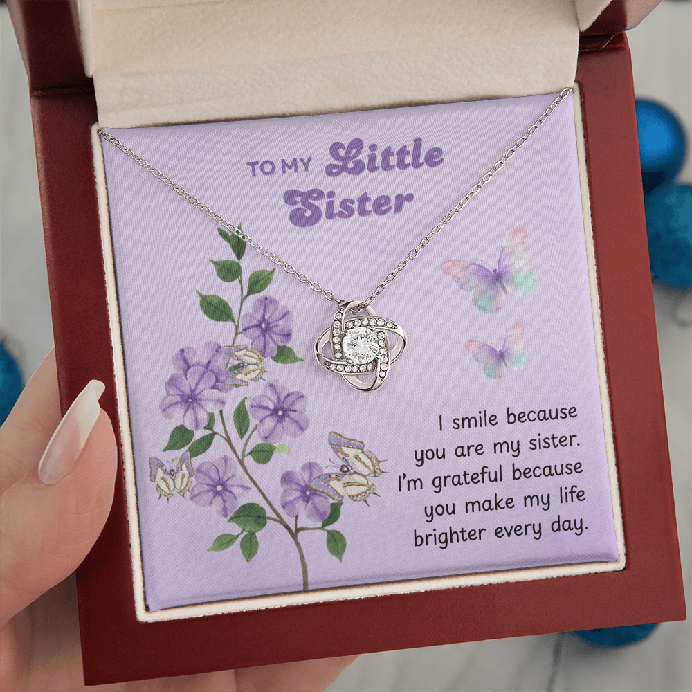 To My Little Sister – Make My Life Brighter – Love Knot Necklace