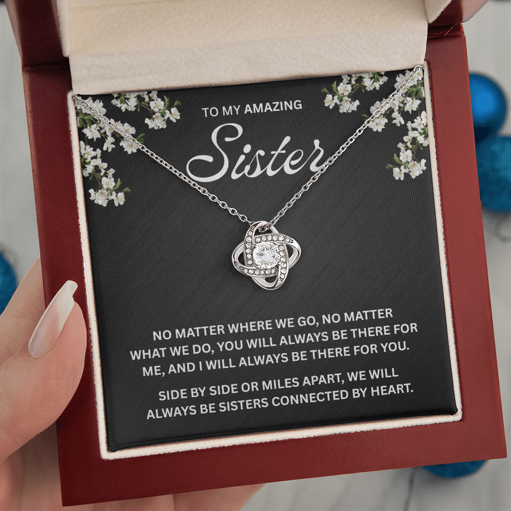 To My Sister – Heart to Heart Bond – Love Knot Necklace