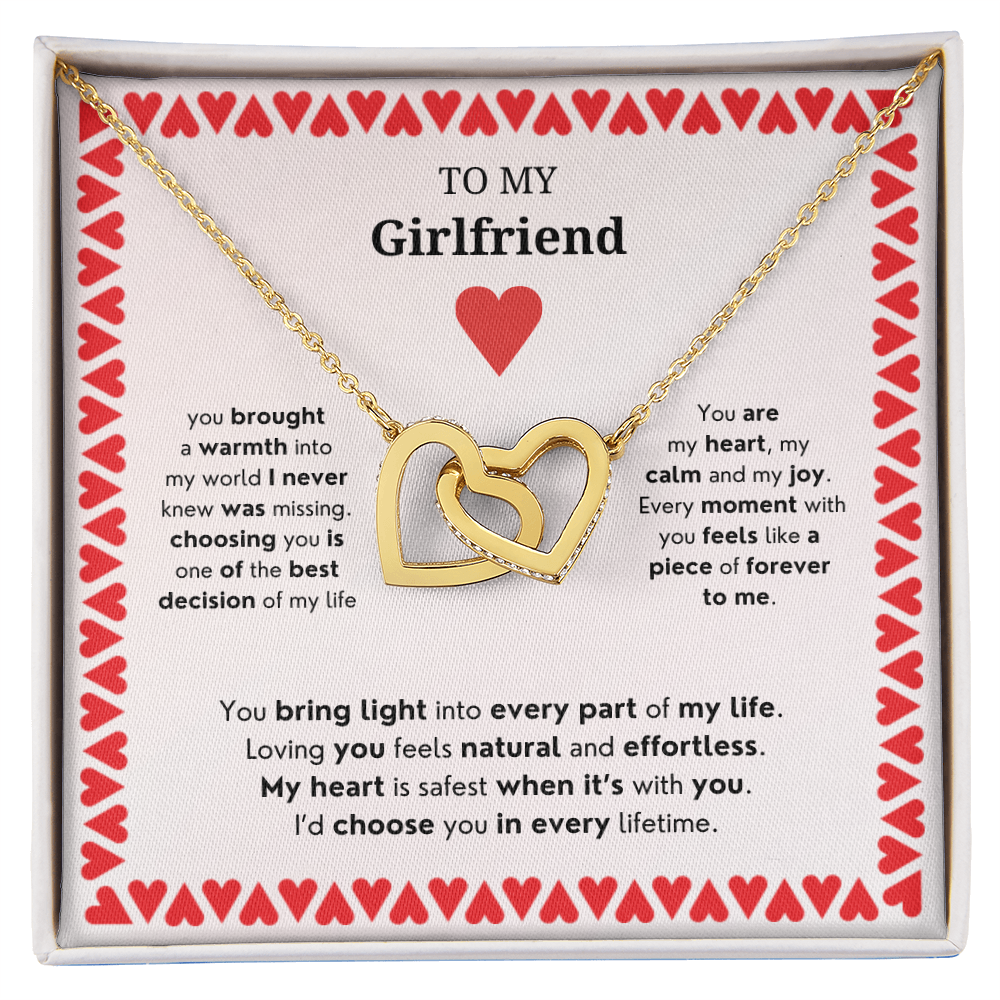 To My Girlfriend | Your Presence Brings Me Joy | Interlocking Hearts Necklace