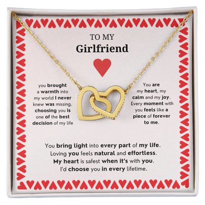 To My Girlfriend | Your Presence Brings Me Joy | Interlocking Hearts Necklace