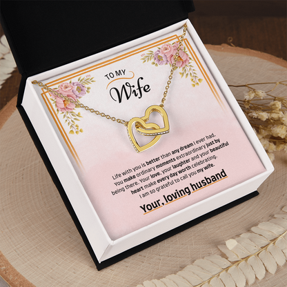To My Wife | Grateful to Call You Mine | Interlocking Hearts Necklace