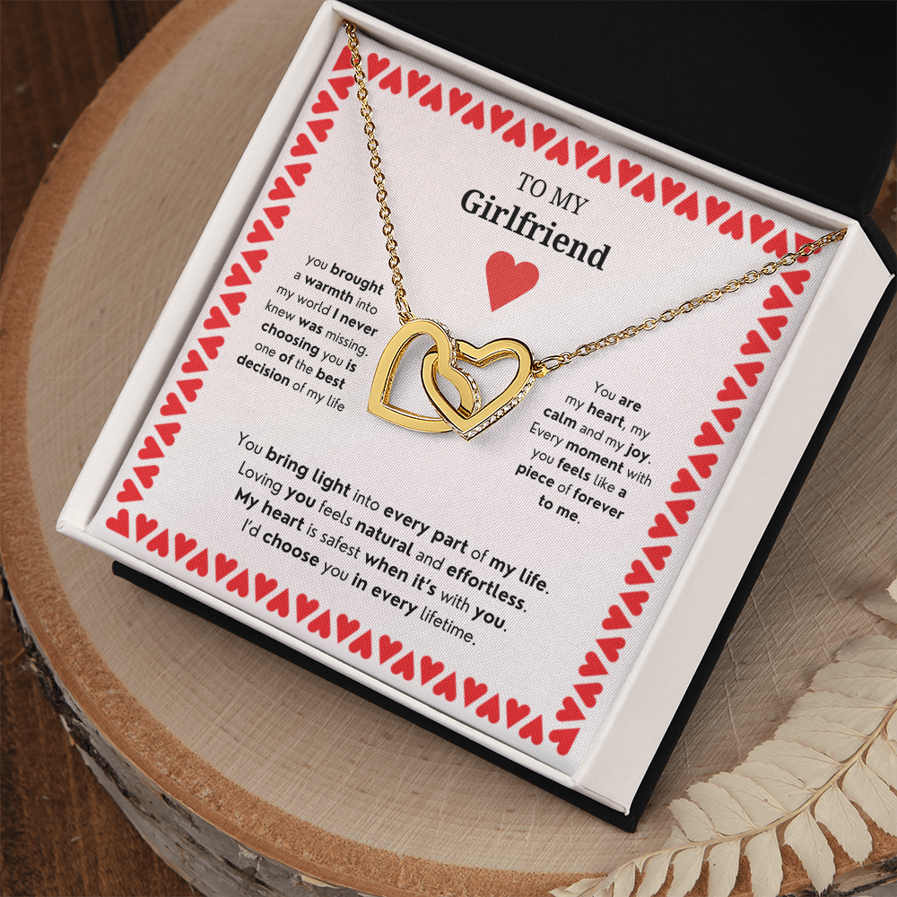 To My Girlfriend | Your Presence Brings Me Joy | Interlocking Hearts Necklace