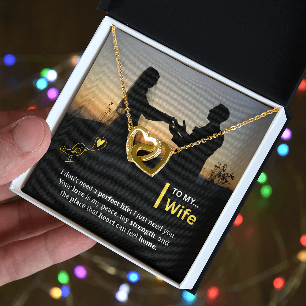 To My Wife | My Heart Feels Home With You | Interlocking Hearts Necklace