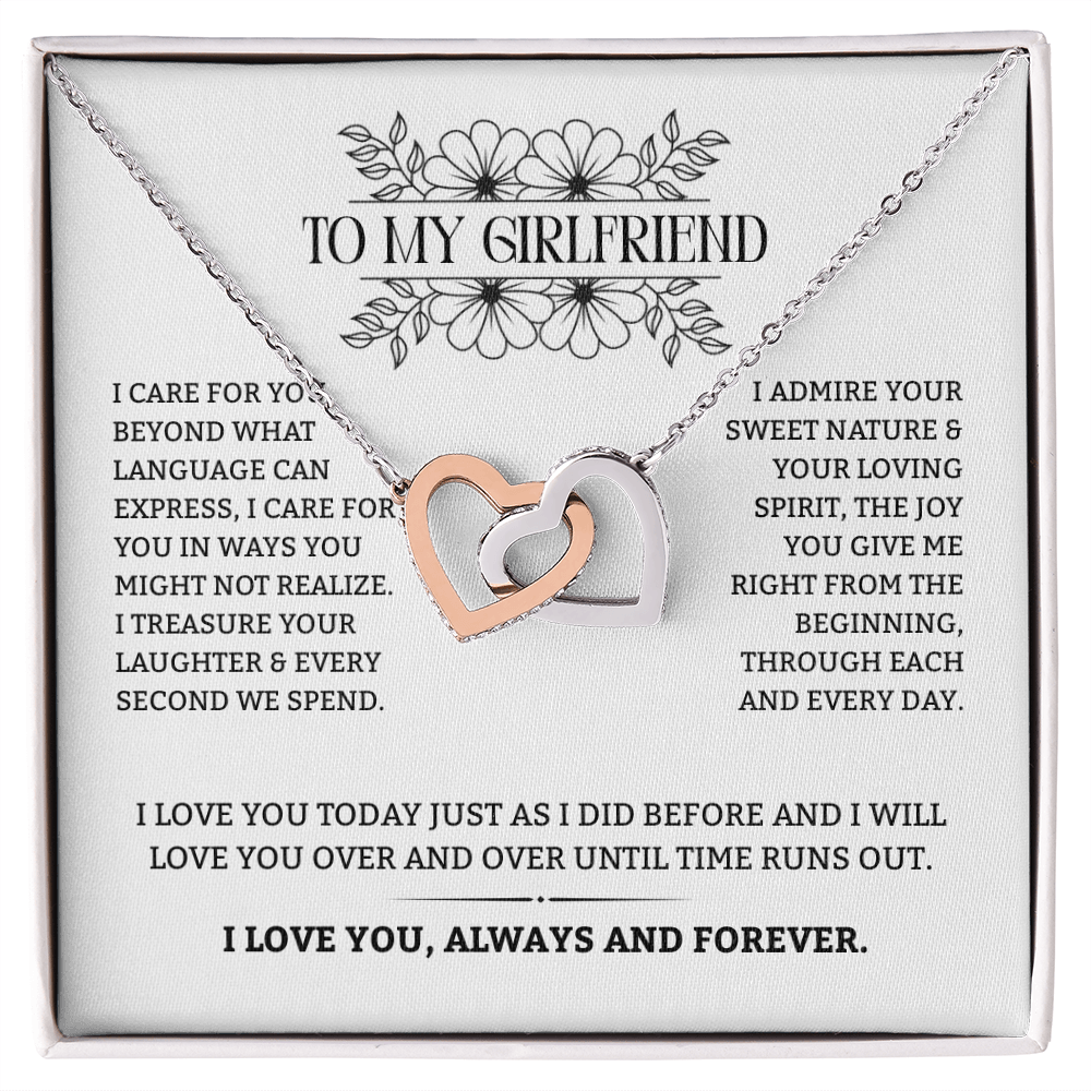 To My Girlfriend | I Care for You Beyond Words | Interlocking Hearts Necklace