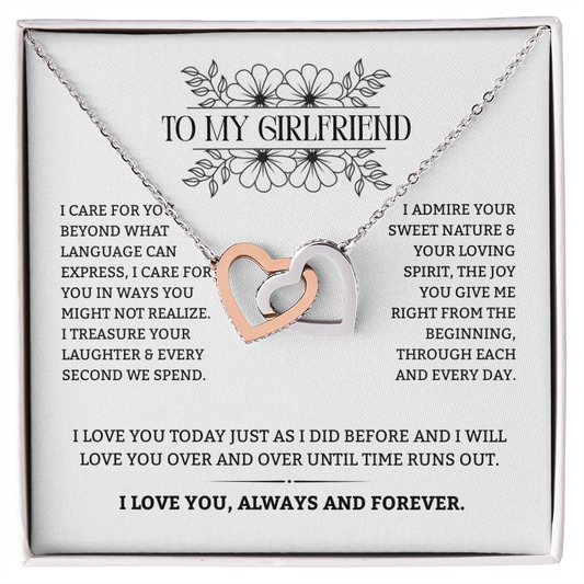 To My Girlfriend | I Care for You Beyond Words | Interlocking Hearts Necklace