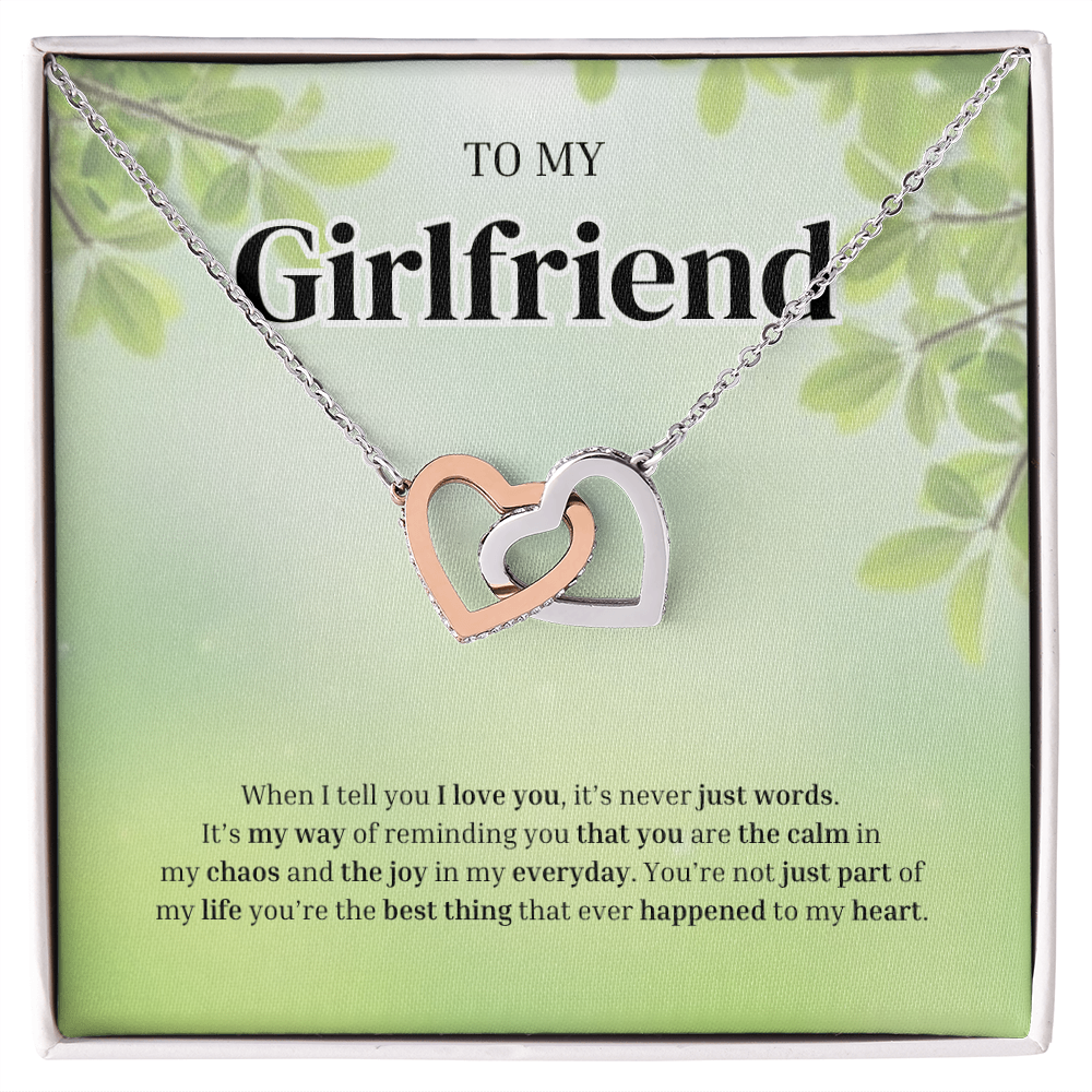 To My Girlfriend | Grateful for the Joy You Bring | Interlocking Hearts Necklace