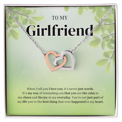 To My Girlfriend | Grateful for the Joy You Bring | Interlocking Hearts Necklace