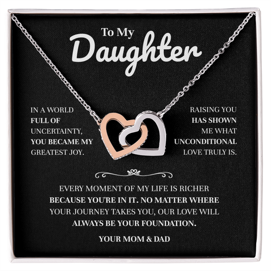 To My Daughter | A Meaningful Gift From Mom & Dad | Interlocking Hearts Necklace