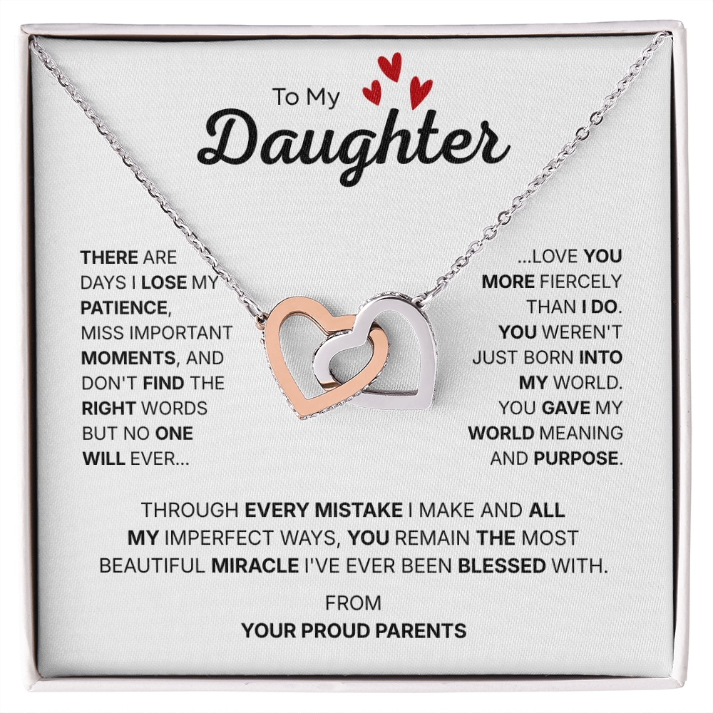To My Daughter | Our Most Beautiful Miracle | Interlocking Hearts Necklace