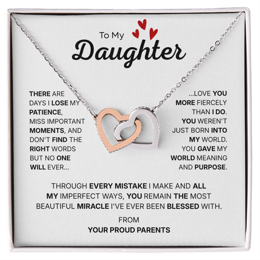 To My Daughter | Our Most Beautiful Miracle | Interlocking Hearts Necklace