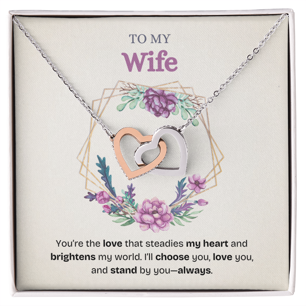 To My Wife | You Brighten My World Every Day | Interlocking Hearts Necklace